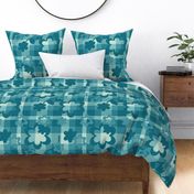 Floral Blue Green Plaid Mid Century Retro  