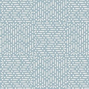Granary Check, sky blue and white (Medium)– textural marks with lines and dots