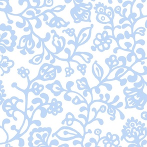 Blue and White Simple Swirling Indian Rustic Floral