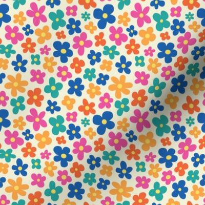 Daisy Flower Power - Ditsy Scale - Tossed Daisy Retro Style Flowers