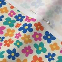 Daisy Flower Power - Ditsy Scale - Tossed Daisy Retro Style Flowers