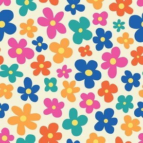 Daisy Flower Power - Medium Scale - Tossed Daisy Retro Style Flowers