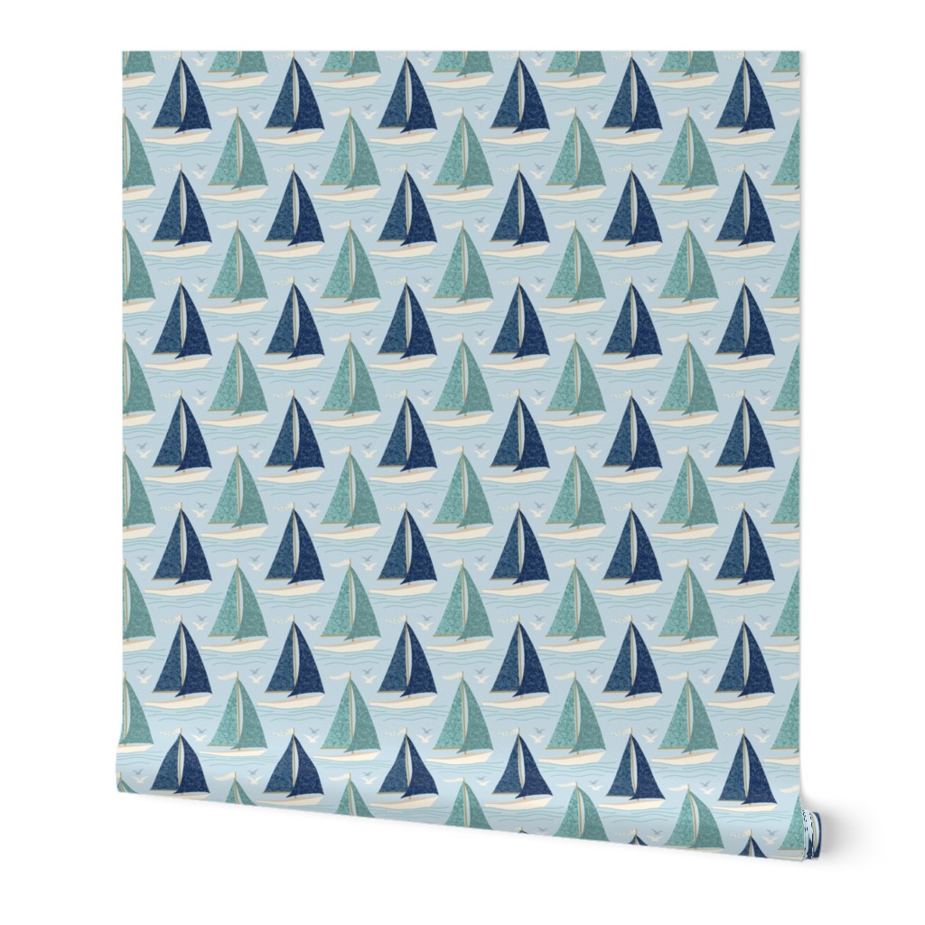 Medium Sailboats on the Lake, Navy and Teal