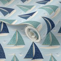 Medium Sailboats on the Lake, Navy and Teal