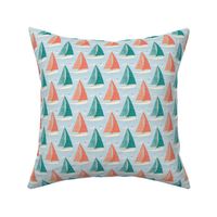 Small Sailboats on the Lake, Coral and Teal