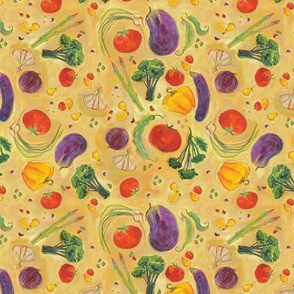 Painted Vegetable Pattern on Yellow