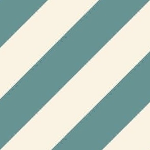 Wide Diagonal Stripes, Ivory and Teal