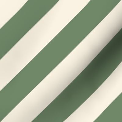 Seaweed Green and Ivory Diagonal Stripes