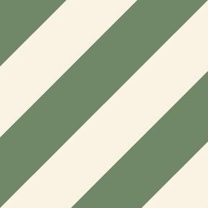 Seaweed Green and Ivory Diagonal Stripes