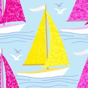 Hot Pink and Bright Yellow Sailboats, Large