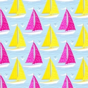 Hot Pink and Bright Yellow Sailboats, Small