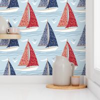 Red White and Blue Sailboats, Large