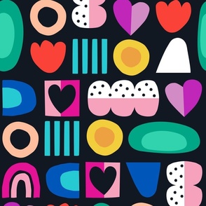Color Pop Rocks, Hearts and Flowers on black