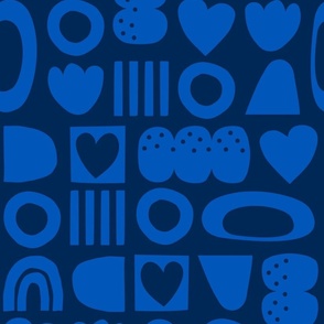 Color Pop Rocks, Hearts and Flowers on dark blue
