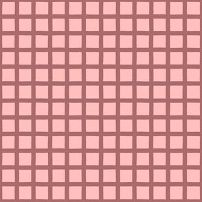 Large Garden Fence Grid - Pink on Maroon 