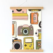 70s and 80s Camera and cassette tapes hand drawn_Retro Colors_Large