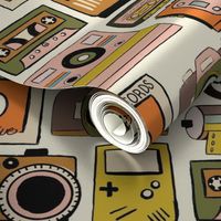 70s and 80s Camera and cassette tapes hand drawn_Retro Colors_Large