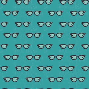 1960s, 70s Black Horn-rimmed glasses - Beatnik, Hipster glasses -Faded Turquoise Blue