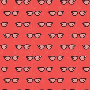 1960s, 70s Black Horn-rimmed glasses - Beatnik, Hipster glasses -Faded Retro Red
