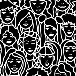 Girls Faces Illustrated in Minimalistic Style in white on black