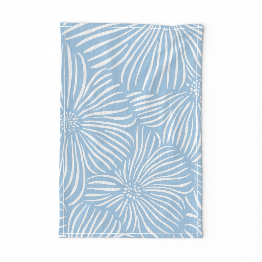 XXL Abstract Floral Line Art Blossom in Cornflower Blue 48in