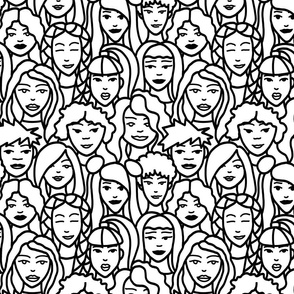 (MEDIUM) Girls Faces Illustrated in Minimalistic Style in black on white