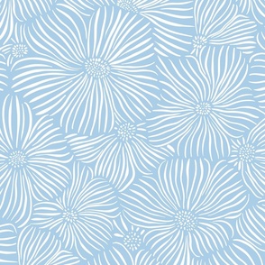 XL Abstract Floral Line Art Blossom in Cornflower Blue 24in
