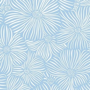 Large Abstract Floral Line Art Blossom in Cornflower Blue 12in