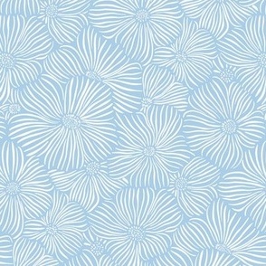 Medium Abstract Floral Line Art Blossom in Cornflower Blue