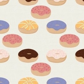 Delectable Doughnut Delights - Assorted Treats Pattern on Cream for Whimsical Kitchen Textiles and Quirky Decor
