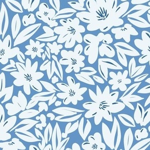 Large Painterly Floral Botanical Toss in Cornflower Blue