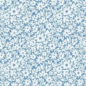 Small Painterly Floral Botanical Toss in Cornflower Blue