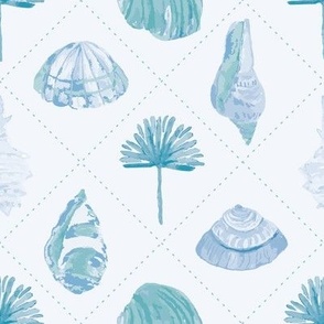 Watercolour shells & palms in blue & green