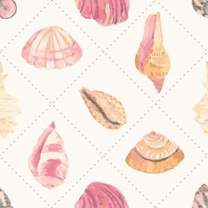 Watercolour shells diamond print in pink + sand