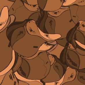 Pile of Saddles - ginger brown monochrome - large scale