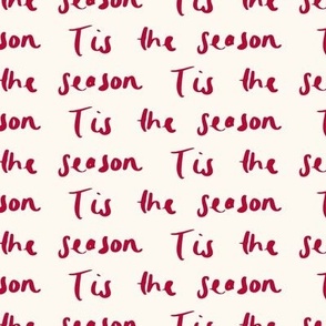 red crimson tis the season festive Christmas saying on off-white