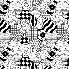 (small) Odd lines texture doodle line art circles black on white