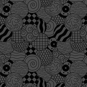 (small) odd lines texture doodle line art circles black on dark grey