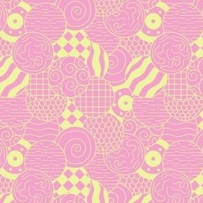 (small) odd lines texture doodle line art circles lime yellow on pink