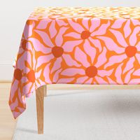 Retro Flower Power 60s, 70s Nostalgic Groovy Daisy Floral - Orange and Pink