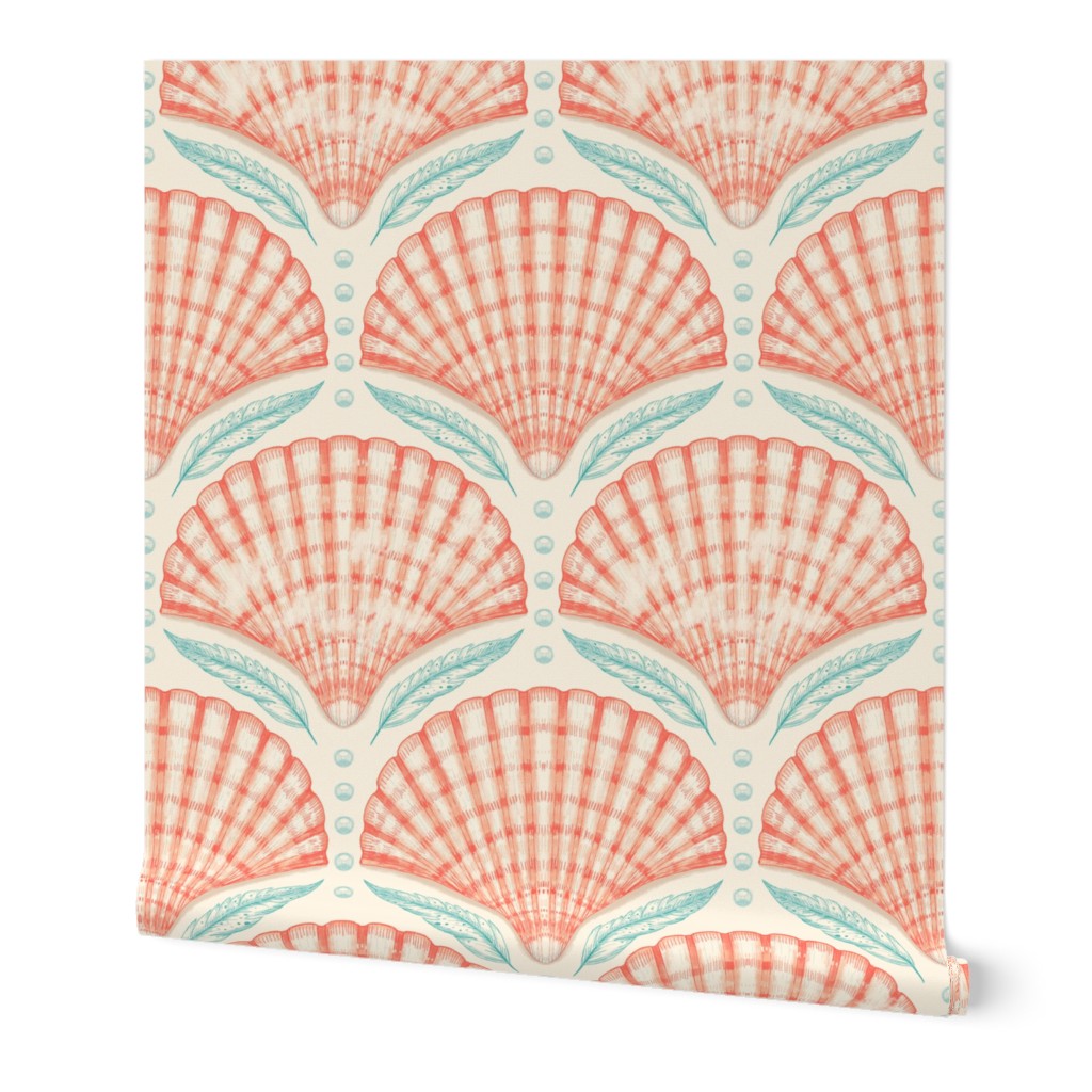 scallop sea shells and feathers 