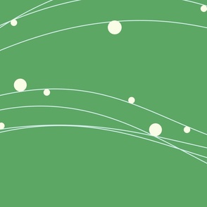 Geometric Wave and Circle Bubbles in Green and White  (Horizontal, Large
)