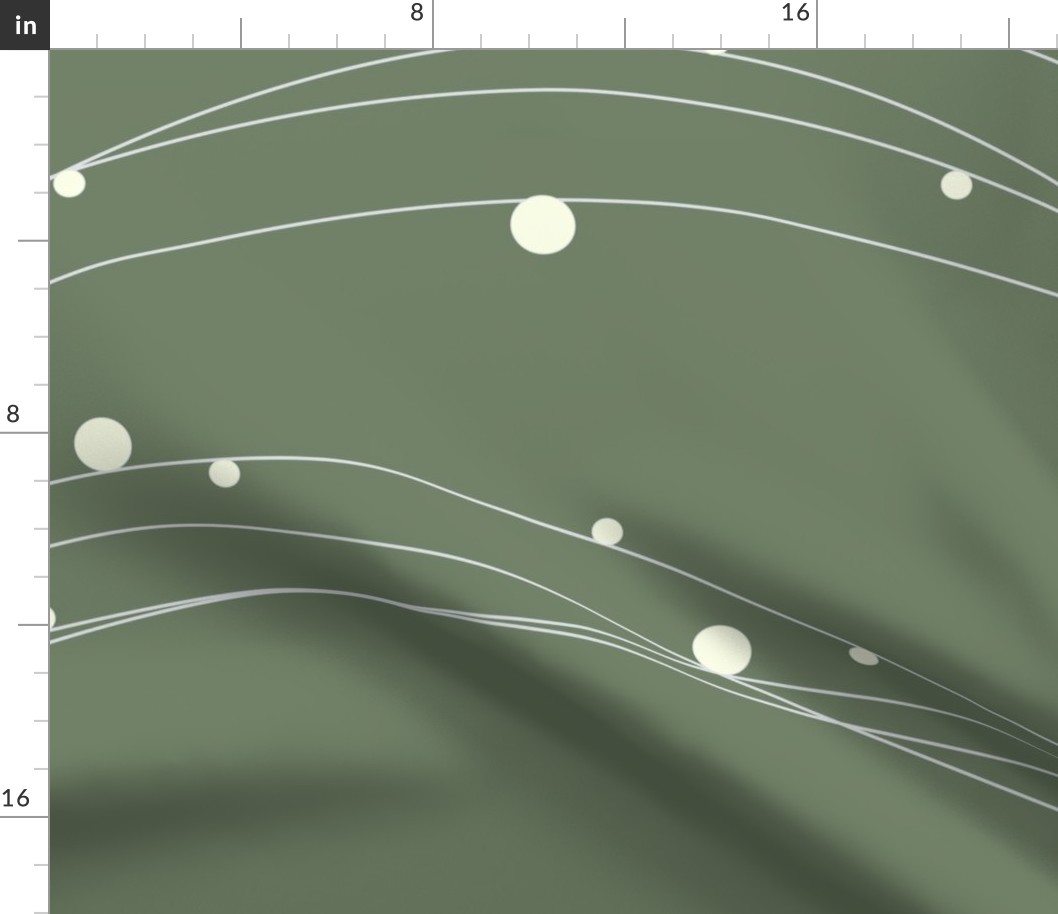 Geometric Wave and Circle Bubbles in Olive and White (Horizontal, Large)