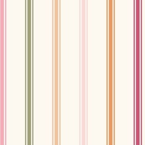 muted colourful (red, green, orange, pink) Christmas ticking stripe, neutral background