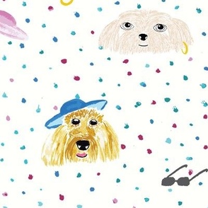 LARGE - Dogs wearing hats, sunglasses, earring in a playful watercolor dot design for kids