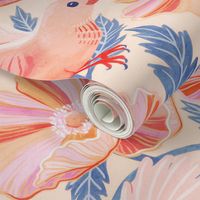 Bonny Birds and Peachy Poppies on Cream - extra large
