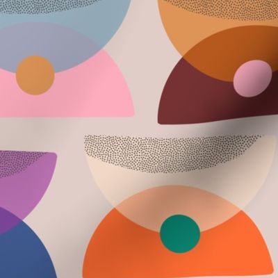 Overlapping Abstract semi circle shapes in bright colours on beige MEDIUM