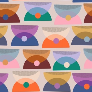 Overlapping Abstract semi circle shapes in bright colours on beige MEDIUM