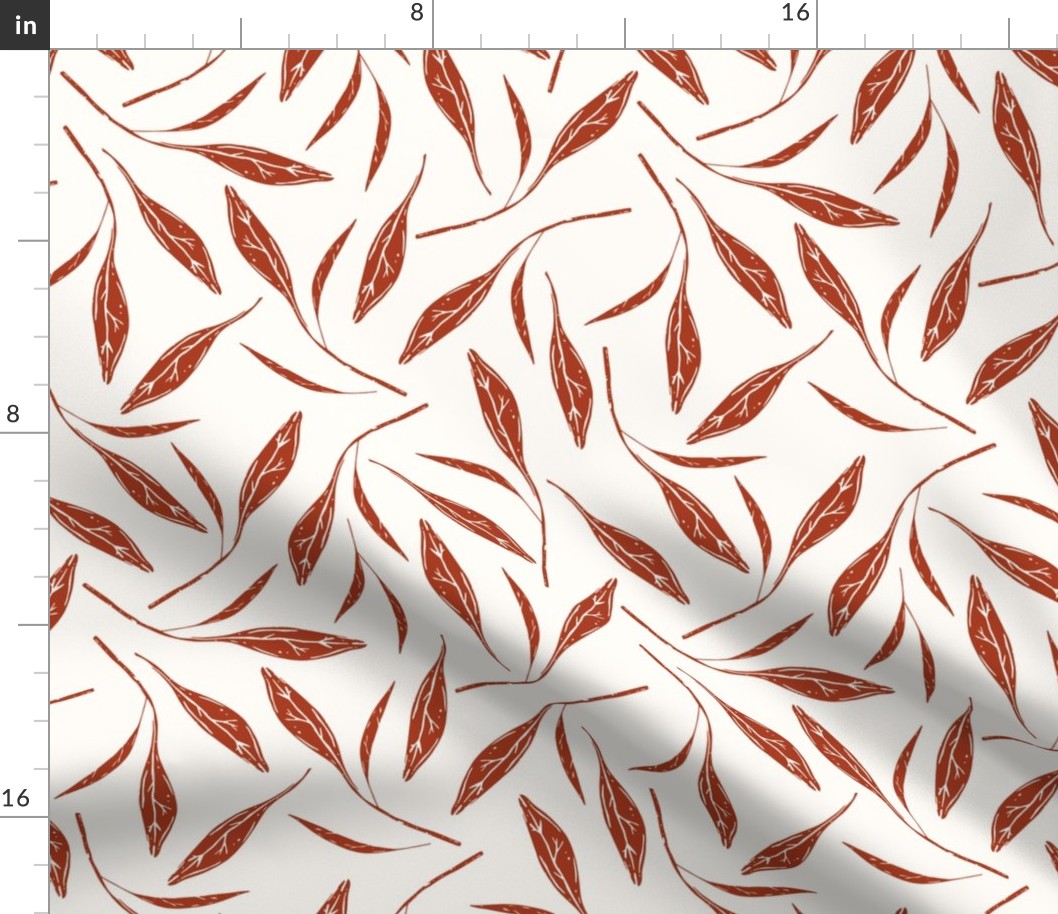 Calm leaves block print minimal beige rusty red
