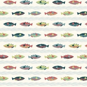 Tropical Fish in Swim Lane Stripes on a cream background (S)